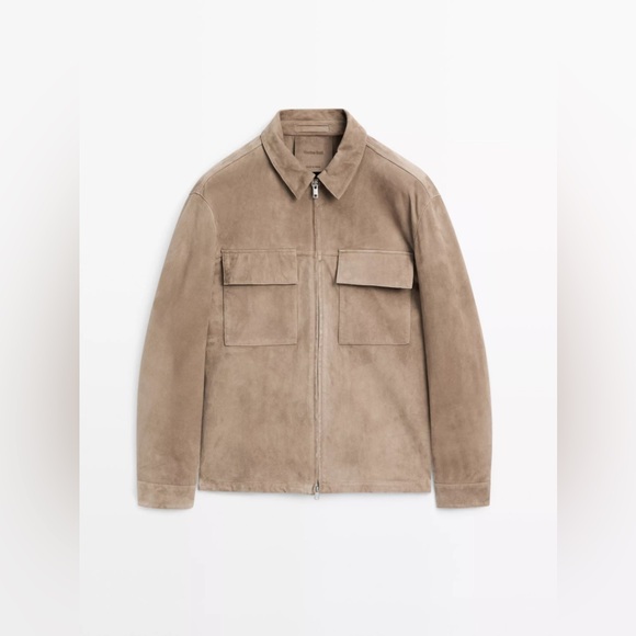 Broken Zipper! Massimo Dutti Short Suede Goat Leather Jacket Beige Size Medium - Picture 6 of 17